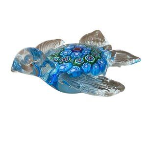 Murano Millefiori Glass Sea Turtle Paperweight – Hand Blown Art Glass, 4.5”